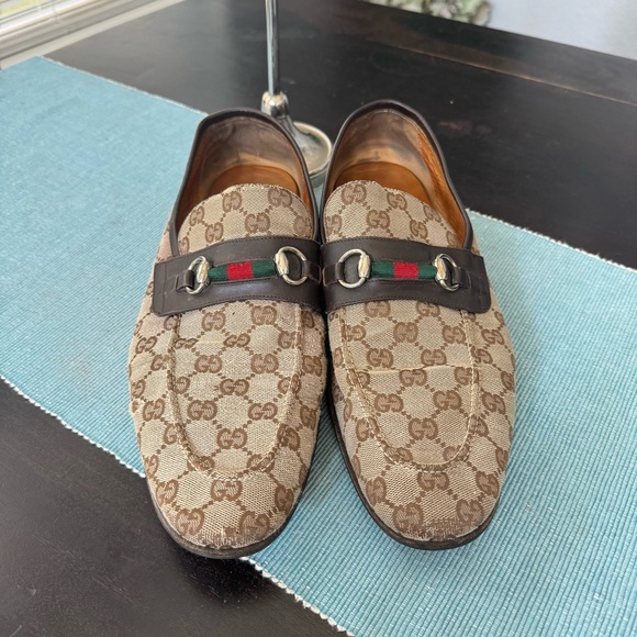 Gucci Men's Brown Loafers with Signature Pattern size 13 - Picture 1 of 8